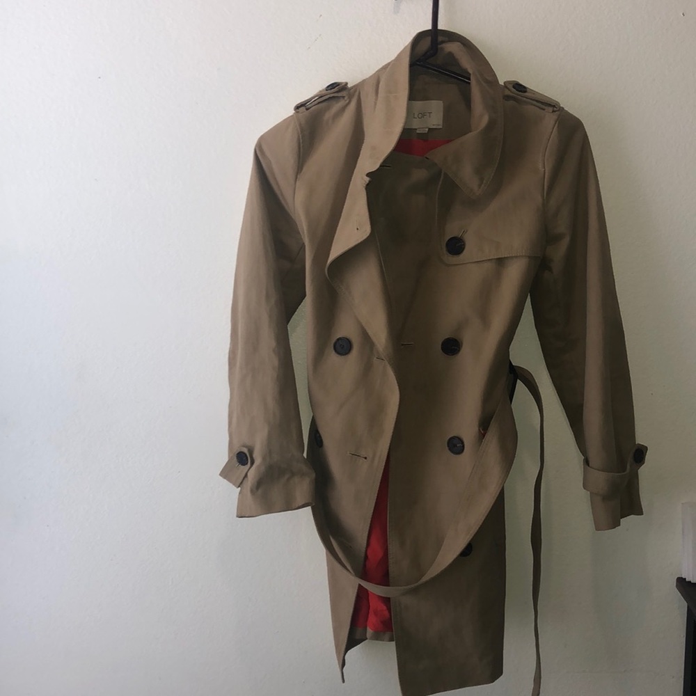 Ann Taylor Tan Trench Coat with Red Lining